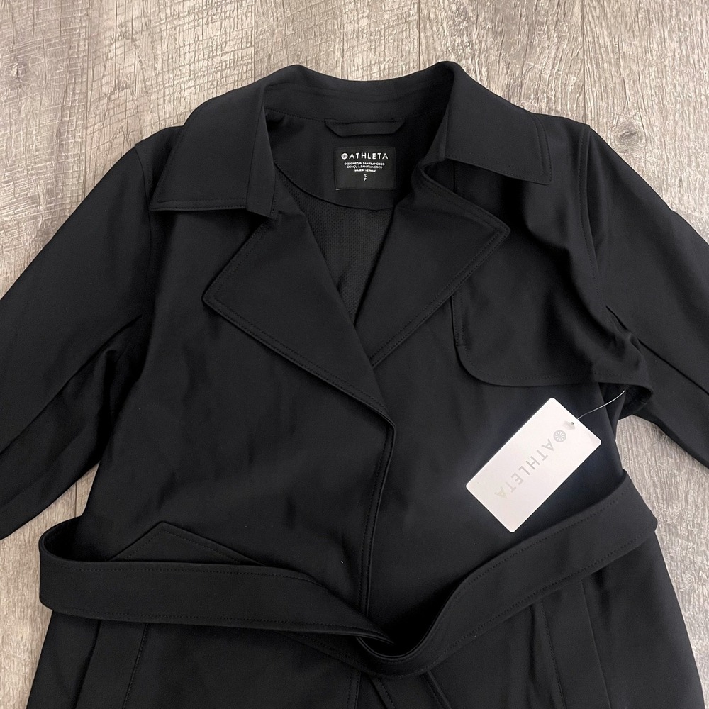 Athleta Stellar Trench Coat Black 842421 Wrinkle Resistant UPF 40+ Womens Small - Picture 2 of 9